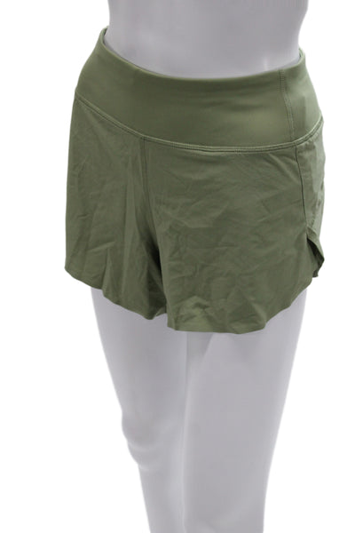 Athleta Unisex Army Green Athletic Zip Shorts Poly Spandex Size S