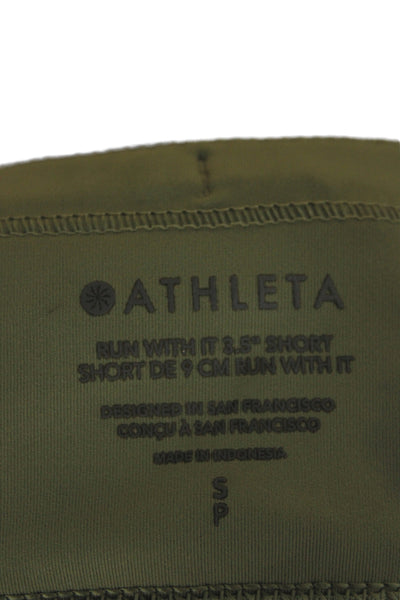 Athleta Unisex Army Green Athletic Zip Shorts Poly Spandex Size S