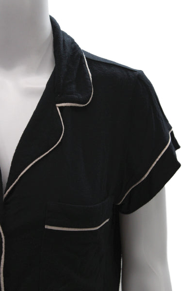 Eberjey Womens Collared Short Sleeve Solid Pajama Set Top Black Size S