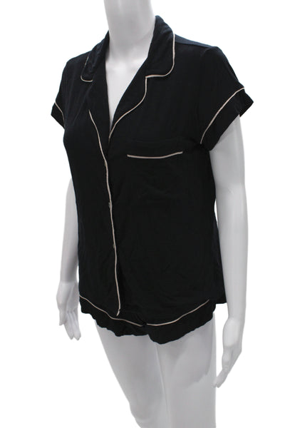 Eberjey Womens Collared Short Sleeve Solid Pajama Set Top Black Size S