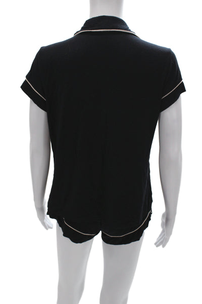 Eberjey Womens Collared Short Sleeve Solid Pajama Set Top Black Size S