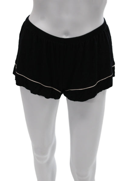 Eberjey Womens Collared Short Sleeve Solid Pajama Set Top Black Size S