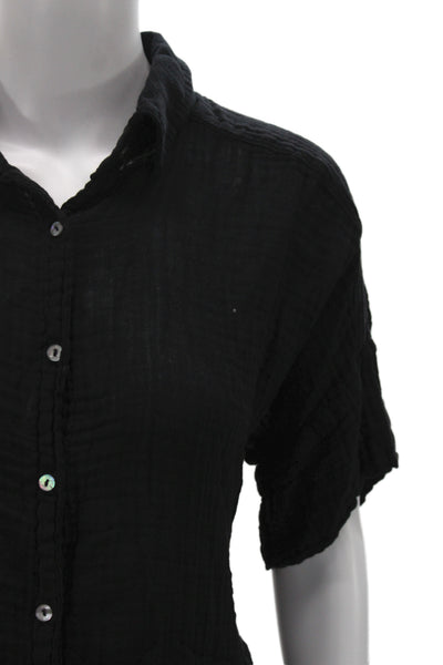 Michael Stars Women Collared Short Sleeve Black Cotton Jumpsuit Size S