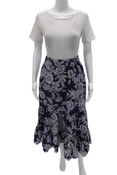 Cara Cara Womens Dark Blue Floral Cotton Maxi Peasant Skirt Size XS