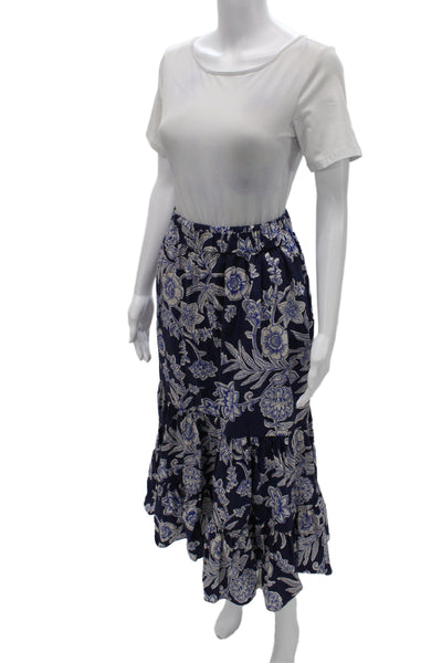 Cara Cara Womens Dark Blue Floral Cotton Maxi Peasant Skirt Size XS