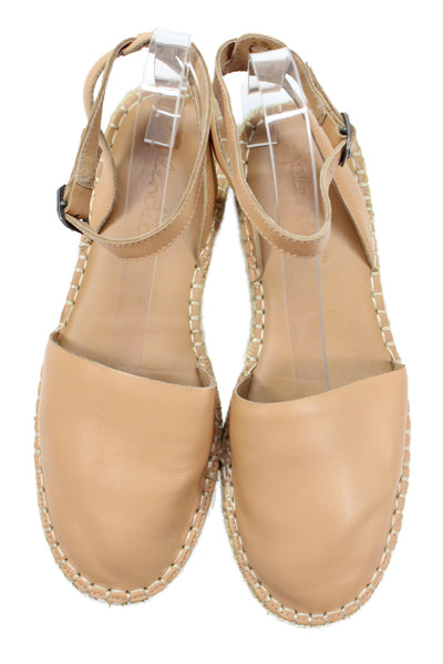 Splendid WOmens Leather Ankle Strap Espadrille Flats Beige Size 8.5M