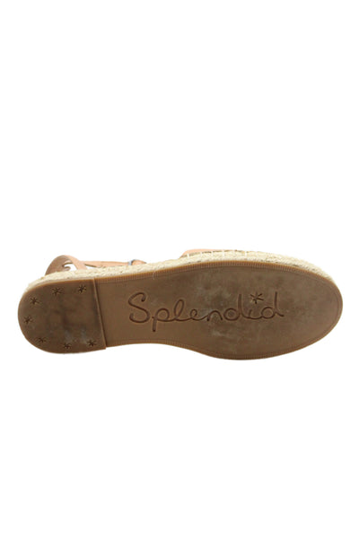 Splendid WOmens Leather Ankle Strap Espadrille Flats Beige Size 8.5M