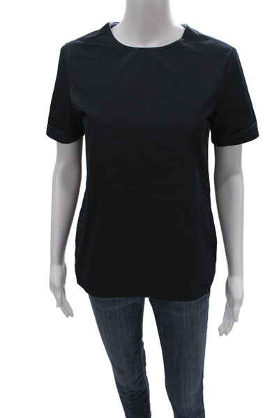 Max Mara Women Black Cotton Basic Round Neck Short Sleeve Blouse Size S
