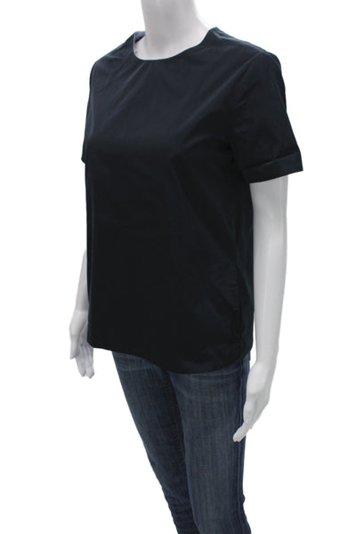 Max Mara Women Black Cotton Basic Round Neck Short Sleeve Blouse Size S