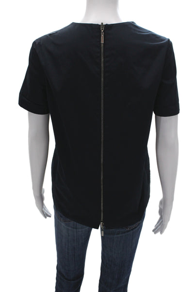 Max Mara Women Black Cotton Basic Round Neck Short Sleeve Blouse Size S