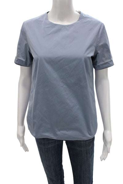 Max Mara Women Black Cotton Basic Round Neck Short Sleeve Blouse Size S