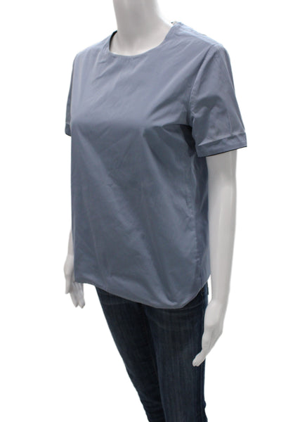 Max Mara Women Black Cotton Basic Round Neck Short Sleeve Blouse Size S