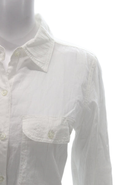 Lauren Ralph Lauren Women Collared Long Sleeve Cotton Button-Up White Size 8