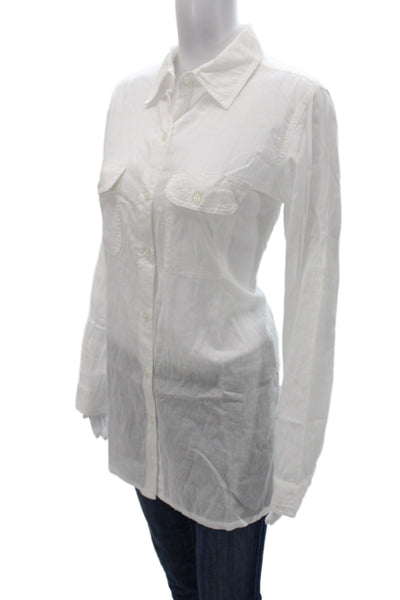 Lauren Ralph Lauren Women Collared Long Sleeve Cotton Button-Up White Size 8