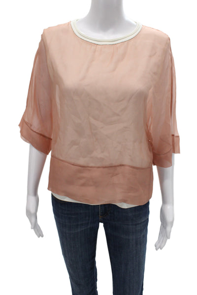 Peserico Womens Pink Silk 3/4 Sleeve Round Neck Blouse Size 42