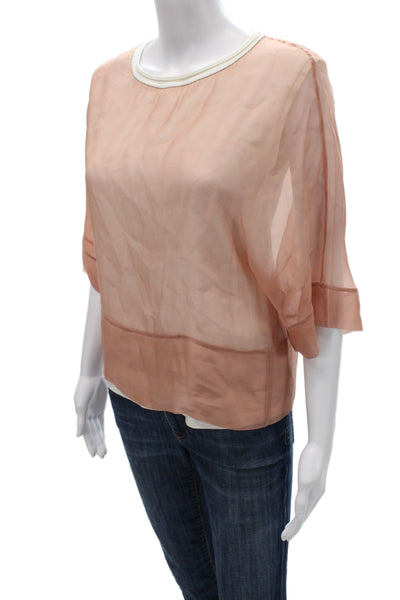 Peserico Womens Pink Silk 3/4 Sleeve Round Neck Blouse Size 42