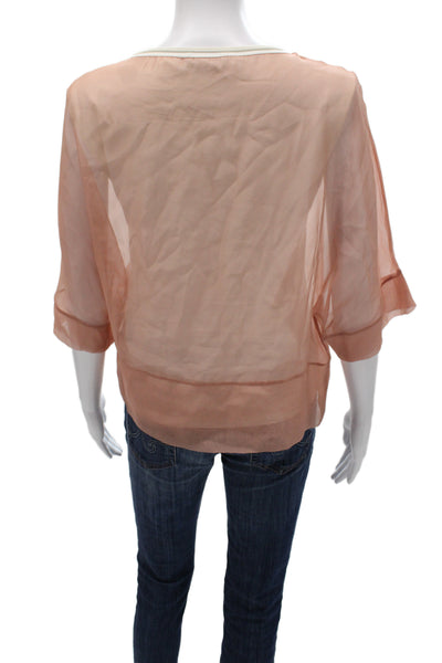 Peserico Womens Pink Silk 3/4 Sleeve Round Neck Blouse Size 42