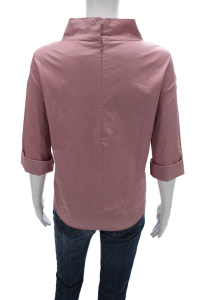 COS Women High Neck Button Cotton Short Sleeve Pink Top Size 4
