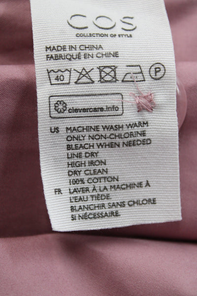 COS Women High Neck Button Cotton Short Sleeve Pink Top Size 4