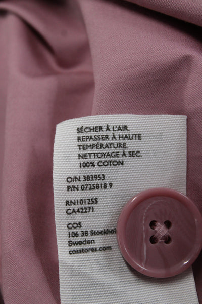 COS Women High Neck Button Cotton Short Sleeve Pink Top Size 4