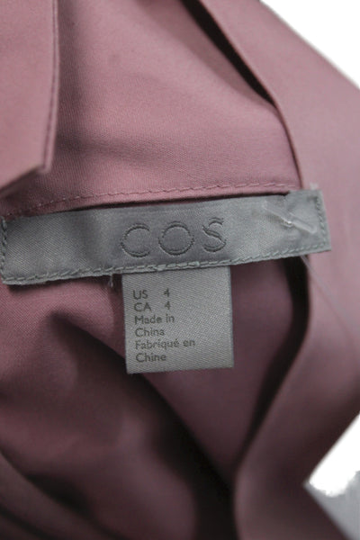 COS Women High Neck Button Cotton Short Sleeve Pink Top Size 4