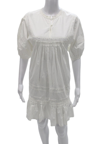 Nicole Miller Collection Women Shirt Dress White Cotton Short Sleeve Size L