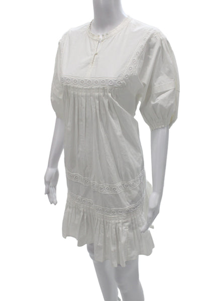Nicole Miller Collection Women Shirt Dress White Cotton Short Sleeve Size L