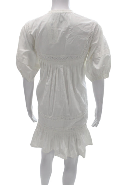Nicole Miller Collection Women Shirt Dress White Cotton Short Sleeve Size L
