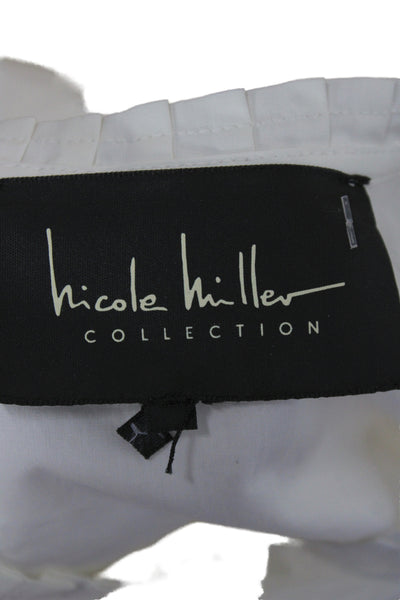 Nicole Miller Collection Women Shirt Dress White Cotton Short Sleeve Size L
