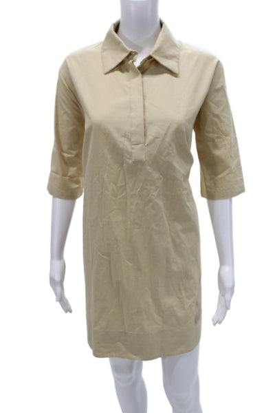 Marielle Amelo Women Beige Shirt Dress Collared Button 3/4 Sleeve Cotton Size M