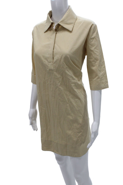 Marielle Amelo Women Beige Shirt Dress Collared Button 3/4 Sleeve Cotton Size M