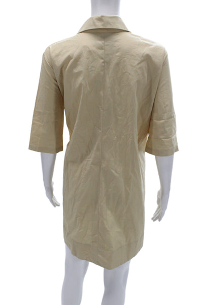 Marielle Amelo Women Beige Shirt Dress Collared Button 3/4 Sleeve Cotton Size M