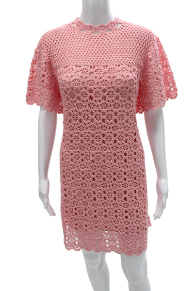 Carolina Herrera Women Shift Pink Floral Dress Short Sleeve Size M