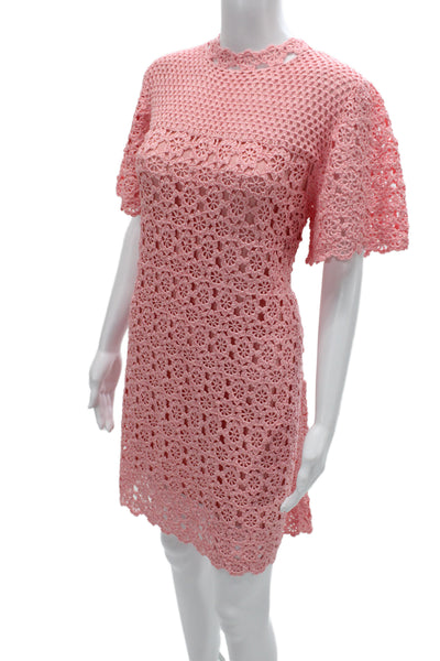 Carolina Herrera Women Shift Pink Floral Dress Short Sleeve Size M