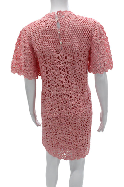 Carolina Herrera Women Shift Pink Floral Dress Short Sleeve Size M