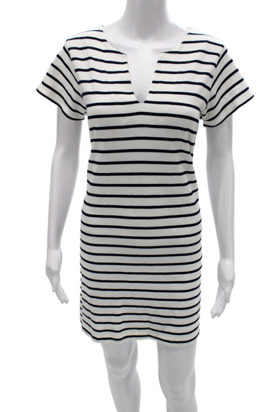 Vineyard Vines Women Tee Dress White Striped V Neck Cotton Short Sleeve Size M