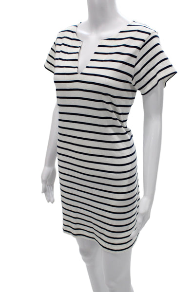 Vineyard Vines Women Tee Dress White Striped V Neck Cotton Short Sleeve Size M