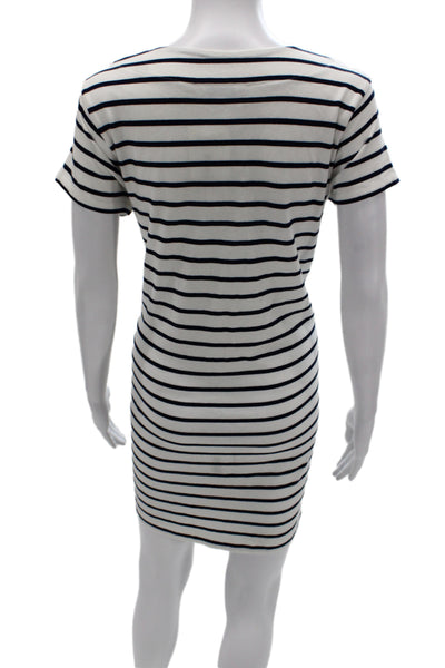Vineyard Vines Women Tee Dress White Striped V Neck Cotton Short Sleeve Size M
