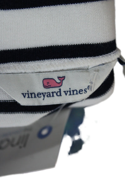 Vineyard Vines Women Tee Dress White Striped V Neck Cotton Short Sleeve Size M