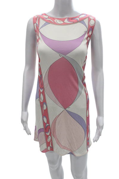 Emilio Pucci Women Sleeveless Silk Geometric Shift Mini Dress Pink Size S
