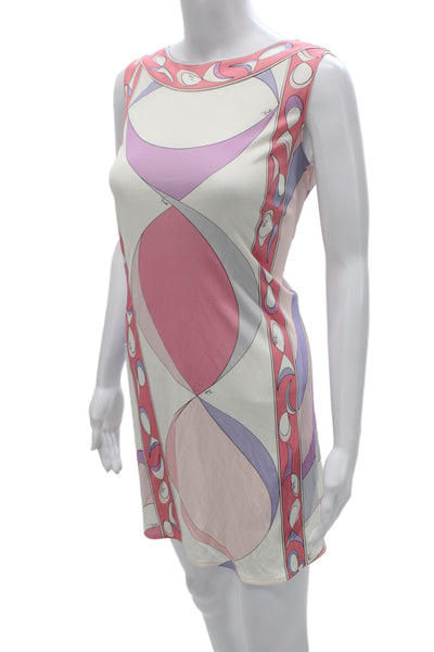 Emilio Pucci Women Sleeveless Silk Geometric Shift Mini Dress Pink Size S