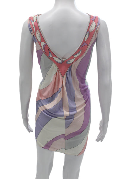 Emilio Pucci Women Sleeveless Silk Geometric Shift Mini Dress Pink Size S