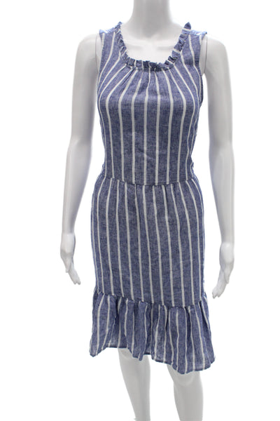 Beach Lunch Lounge Womens Blue Striped Tank Sundress Viscose Button Size M
