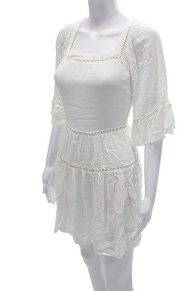 Playa Lucila Women Fit & Flare Mini White Viscose Square Neck Dress Size M