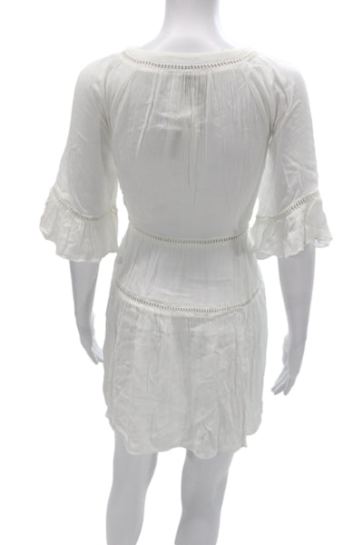 Playa Lucila Women Fit & Flare Mini White Viscose Square Neck Dress Size M