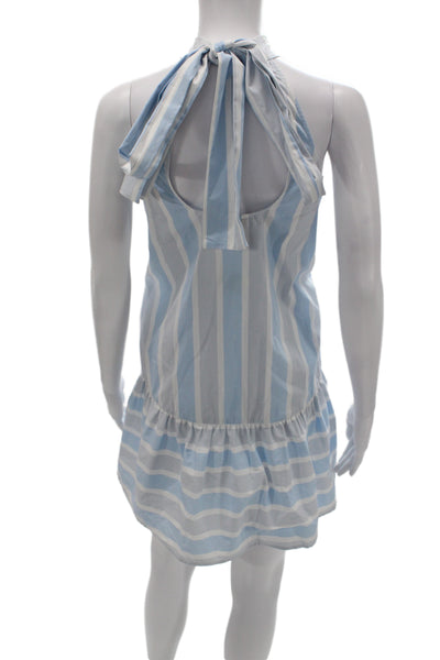 Staud Womens Shift Sundress Light Blue Silk Striped High Neck Size S