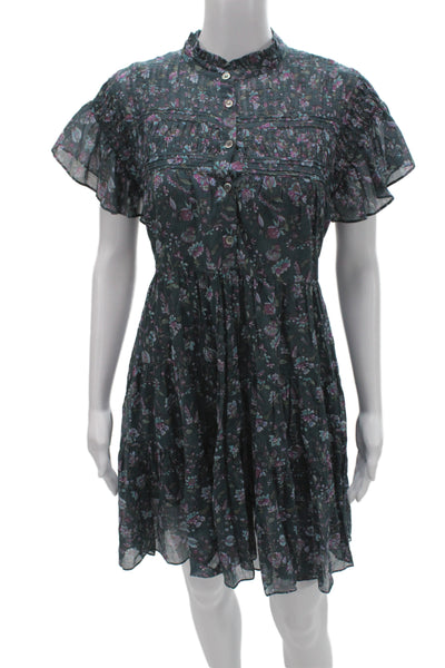 Isabel Marant Etoile Women Shirt Dress Dark Gray Floral Short Sleeve Size 38