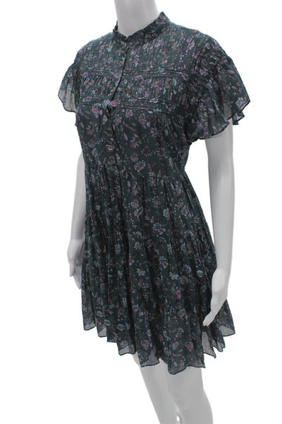 Isabel Marant Etoile Women Shirt Dress Dark Gray Floral Short Sleeve Size 38