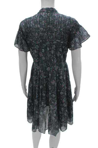 Isabel Marant Etoile Women Shirt Dress Dark Gray Floral Short Sleeve Size 38