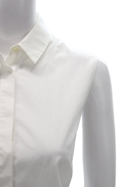 Akris Punto Women Sleeveless Collared Button-Up Blouse White PolyCotton Size 8